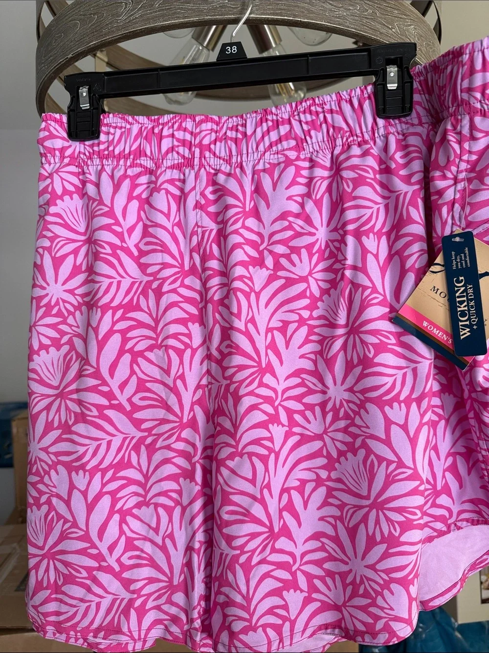 Women's Pink Floral Athletic Shorts with Elastic Waistband - Picture 1 of 6